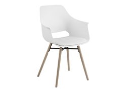 Scaun din plastic, sezut tapitat cu piele ecologica si picioare din lemn Ramona Alb / Stejar, l57xA52,5xH85 cm