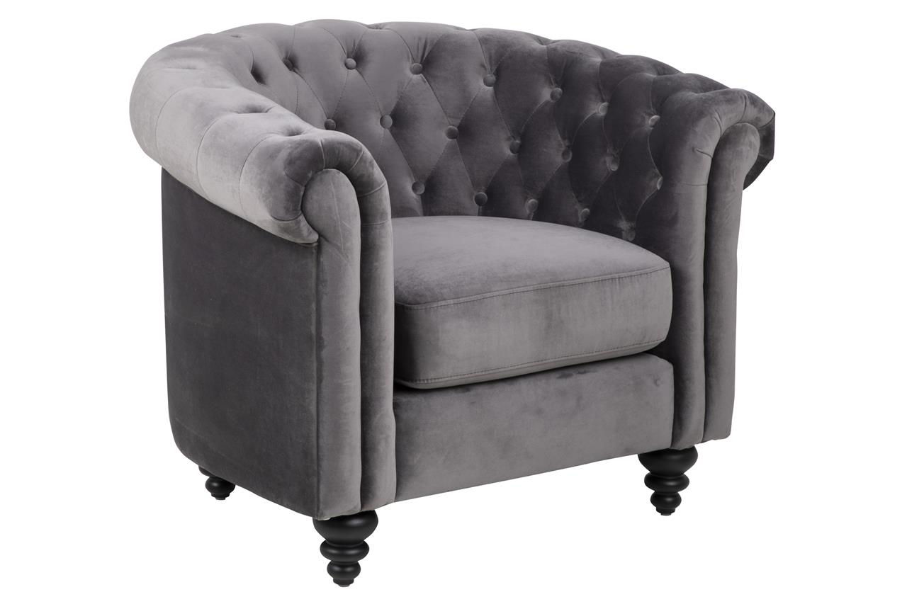 Fotoliu tapitat cu stofa Charlietown Velvet Gri Inchis / Negru, l99xA81xH78 cm