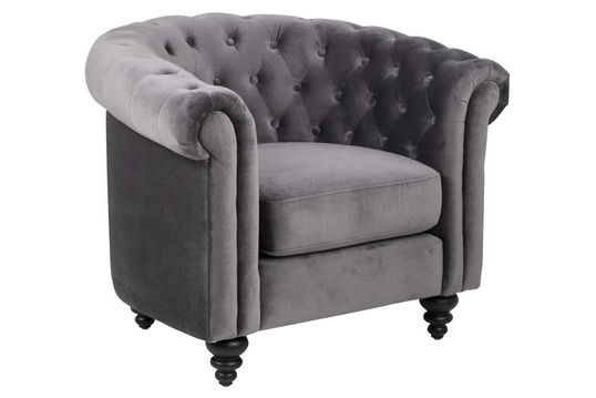 Fotoliu tapitat cu stofa Charlietown Velvet Gri Inchis / Negru, l99xA81xH78 cm