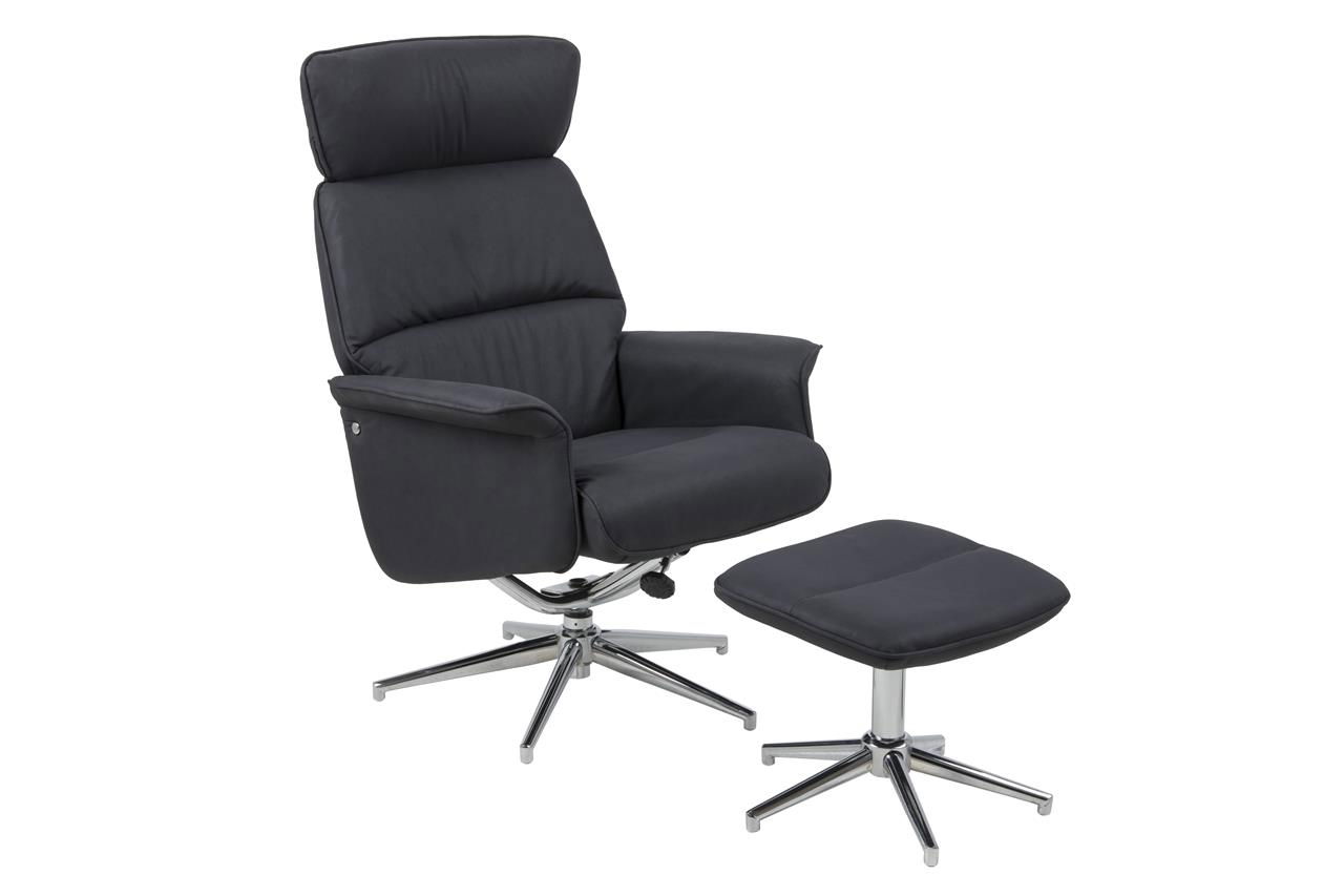 Fotoliu Relaxare tapitat cu stofa + Taburet Alura Negru, l74xA111xH110 cm