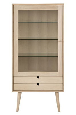 Vitrina din lemn si furnir de stejar, cu 2 sertare si 1 usa Century Ivory, l72xA36xH143,2 cm