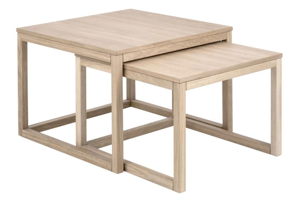 Set 2 mese de cafea din lemn si furnir, Cornus Stejar Deschis, L70xl70xH50 cm / L64xl61,5xH44 cm