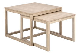 Set 2 mese de cafea din lemn si furnir, Cornus Stejar Deschis, L70xl70xH50 cm / L64xl61,5xH44 cm