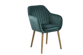 Scaun tapitat cu stofa si picioare din lemn Emilia Velvet Petrol / Stejar, l57xA61xH83 cm
