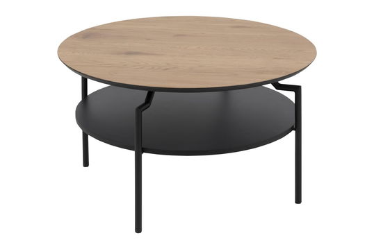 Masa de cafea din MDF si metal Goldington Stejar / Negru, Ø 80xH45 cm