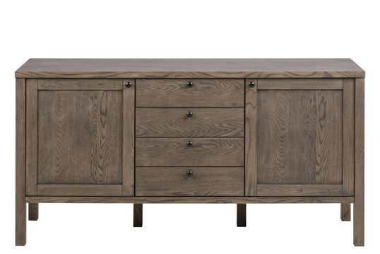 Comoda din lemn si furnir, cu 4 sertare si 2 usi Brentwood Gri, l160xA43xH81,5 cm