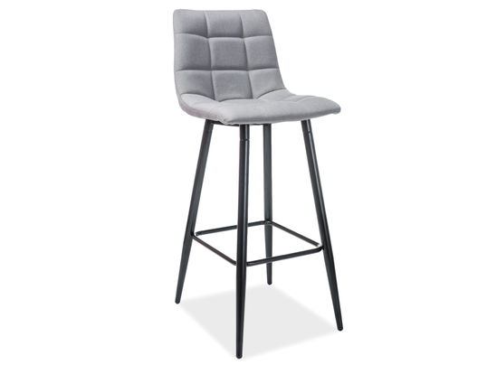 Scaun de bar tapitat cu stofa si picioare metalice, Spy H-1 Gri / Negru, l42xA34xH103 cm