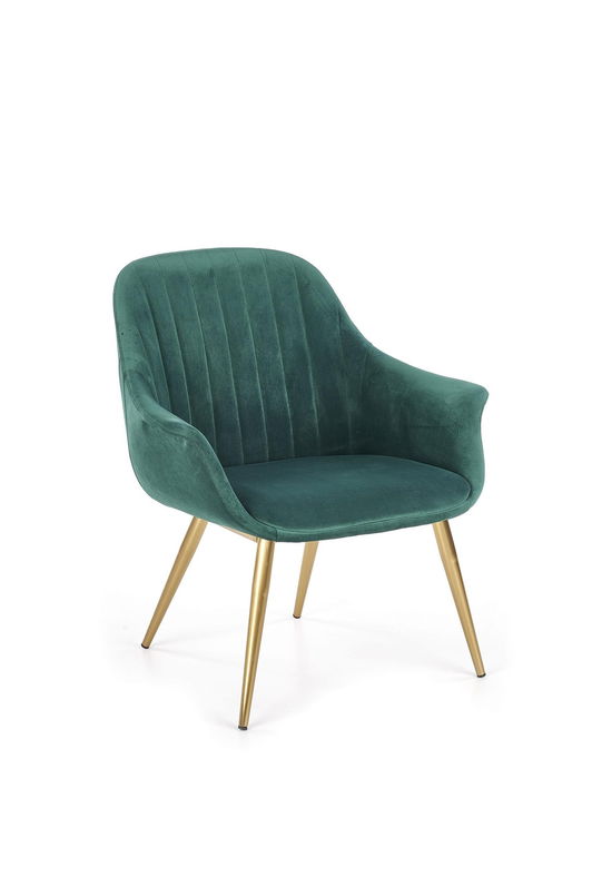 Fotoliu fix tapitat cu stofa si picioare metalice, Elegy 2 Velvet Verde Inchis / Auriu, l72xA60xH79 cm
