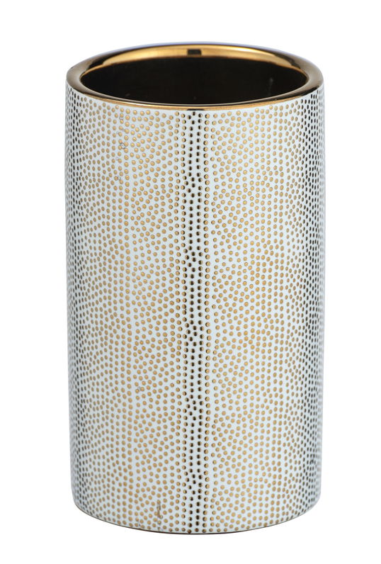 Pahar pentru periuta de dinti, din ceramica Nuria Auriu / Alb, Ø6,5xH10,7 cm
