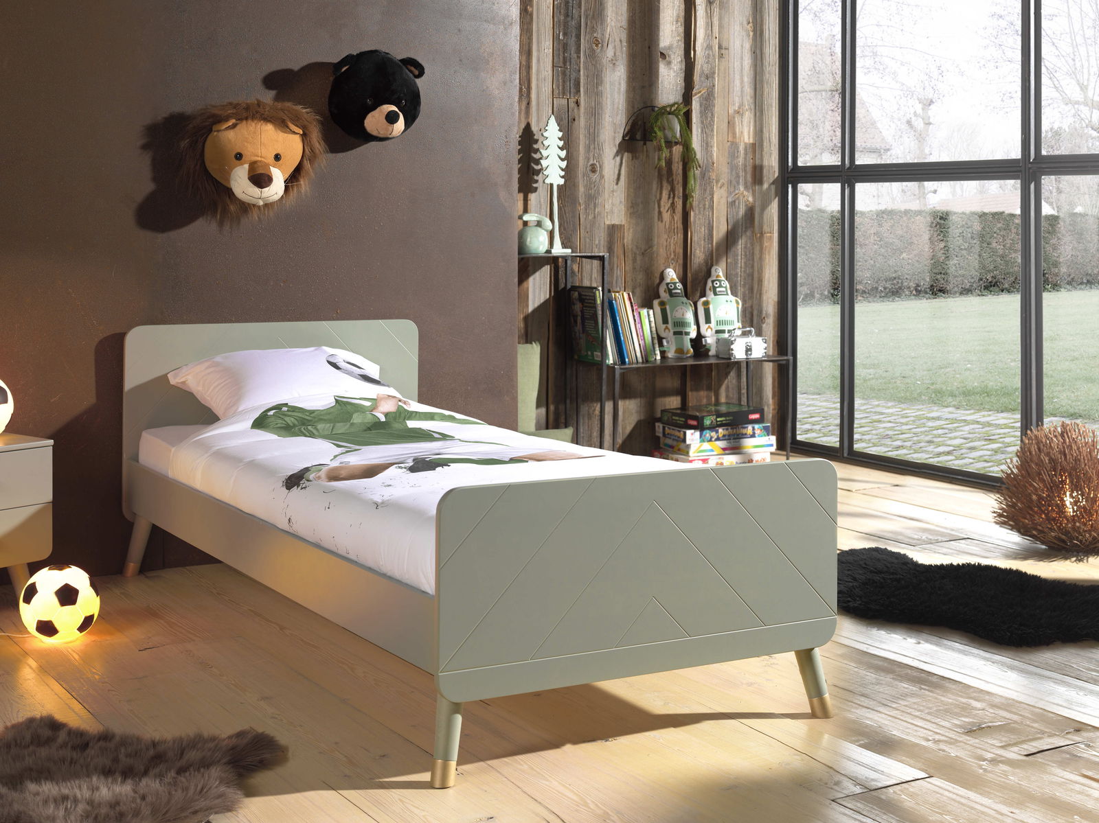 Pat din lemn de pin si MDF pentru copii Billy Verde Olive, 200 x 90 cm