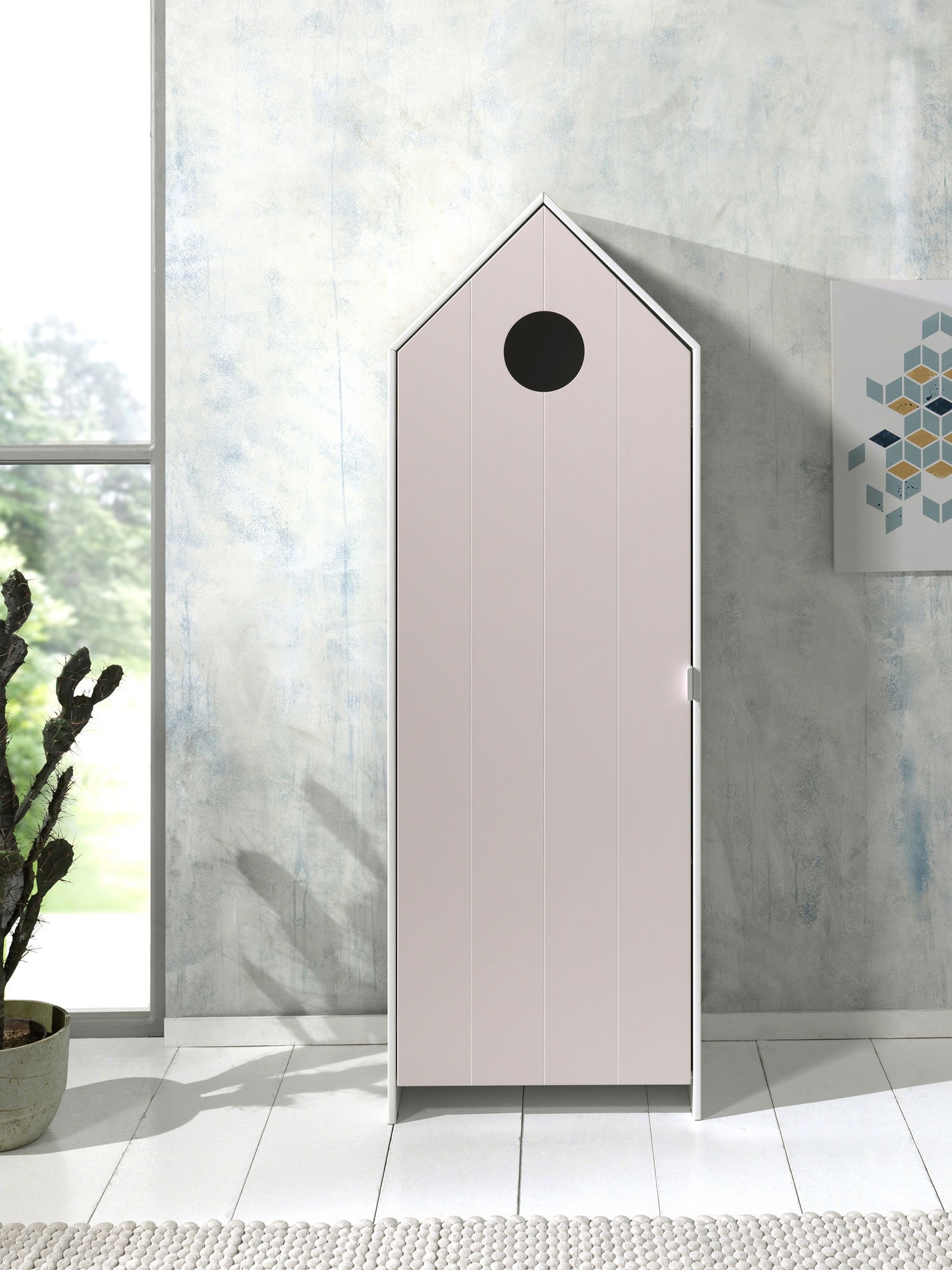 Dulap tip casuta din MDF, cu 1 usa pentru copii Casami Roz / Alb, l57,6xA37xH171,3 cm