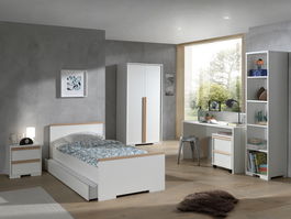 Set Mobila dormitor din pal, pentru copii, 7 piese London Alb / Natural, 200 x 90 cm