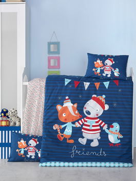Set lenjerie pentru copii, din bumbac Ranforce, 4 piese, Winter Multicolor, 100 x 150 cm