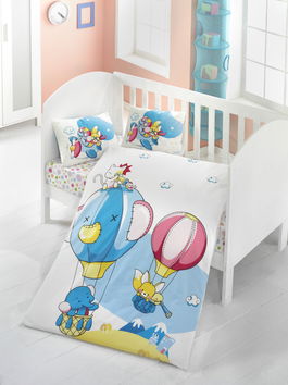 Set lenjerie pentru copii, din bumbac Ranforce, 4 piese, Balloon Multicolor, 100 x 150 cm
