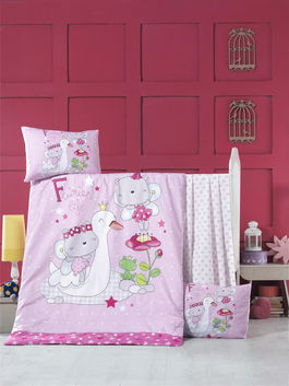 Set lenjerie pentru copii, din bumbac Ranforce, 4 piese, White Swan Multicolor, 100 x 150 cm