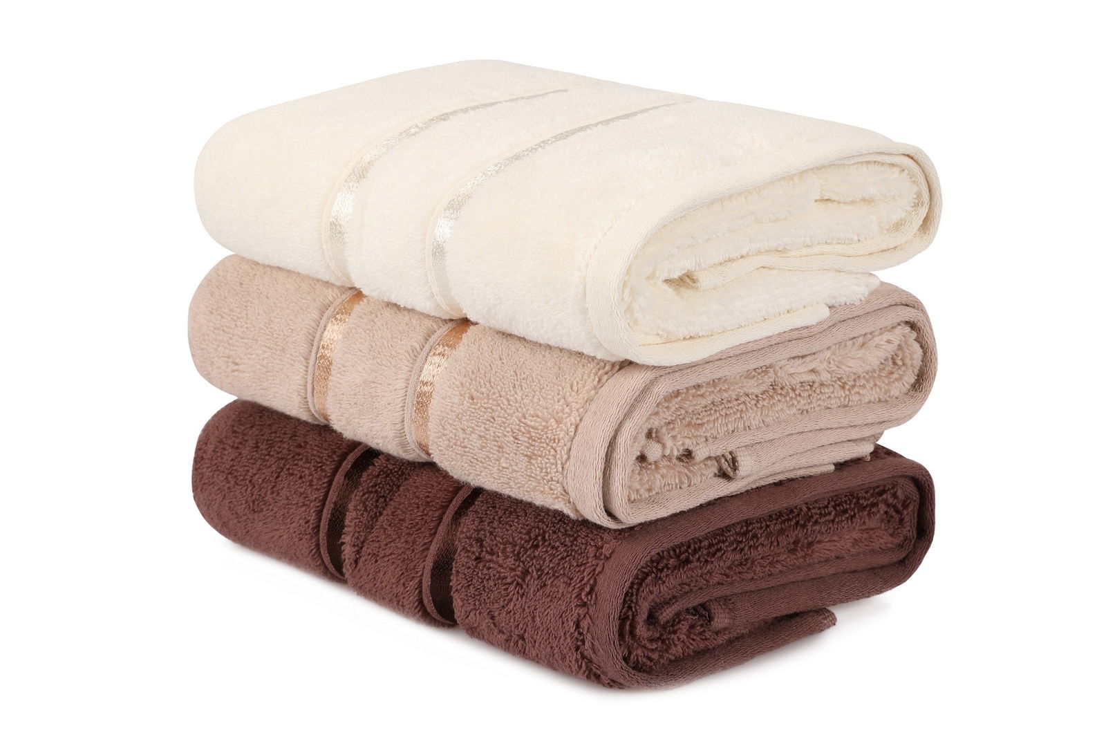 Set 3 prosoape baie din bumbac, Dolce Bej / Crem / Maro, 50 x 90 cm