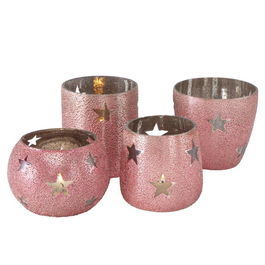 Suport din sticla pentru lumanare Windlight Juno Roz, Modele Asortate, Ø8xH9 cm