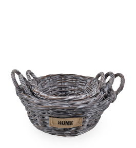 Set 3 cosuri pentru depozitare din ratan Acra Gri, Ø45xH17 cm / Ø38xH15 cm / Ø32xH13 cm