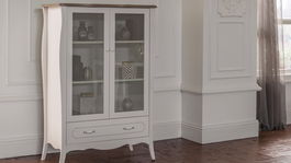 Vitrina din pal cu 1 sertar si 2 usi Riena Ivoir / Stejar, l104,1xA52,9xH152,4 cm