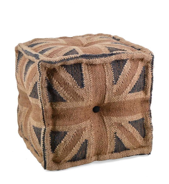 Taburet din lana si iuta England Multicolor, l40xA40xH40 cm