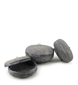 Set 3 cosuri pentru depozitare Bamboo Gri, Ø33xH18 cm / Ø30xH14 cm / Ø24xH12 cm