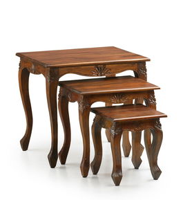 Set 3 mese de cafea din lemn Vintage Nuc, L60xl45xH55 cm / L45xl35xH45 cm / L30xl30xH33 cm