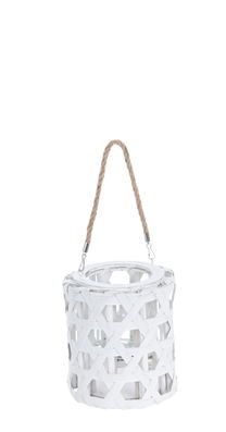 Felinar decorativ din lemn Hexagon Alb, Ø18xH20 cm
