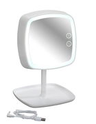 Oglinda cosmetica tactila cu lampa LED din plastic, cablu USB, Ostia Alb, L19xl18xH29 cm
