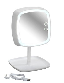 Oglinda cosmetica tactila cu lampa LED din plastic, cablu USB, Ostia Alb, L19xl18xH29 cm