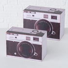 Set 2 cutii pentru depozitare, din MDF Fotoapparat Alb / Negru, L24xl12xH17 cm / L20xl9xH14 cm