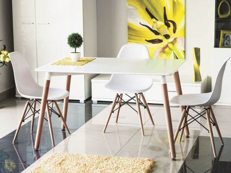 Set masa MDF si lemn Nolwenn White / Beech + 4 scaune Ensio White / Beech, L120xl80xH73 cm