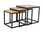 Set 3 mese de cafea din funir si metal, Truett Stejar / Negru, L50xl50xH50 cm / L45xl45xH45 cm / L40xl40xH40 cm