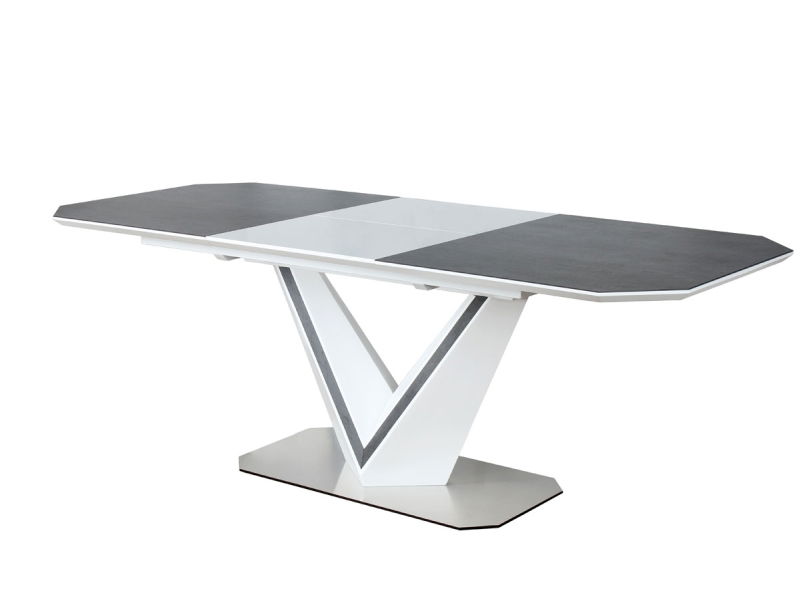 Masa extensibila din ceramica si MDF, Valli Gri / Alb, L160-220xl90xH76 cm
