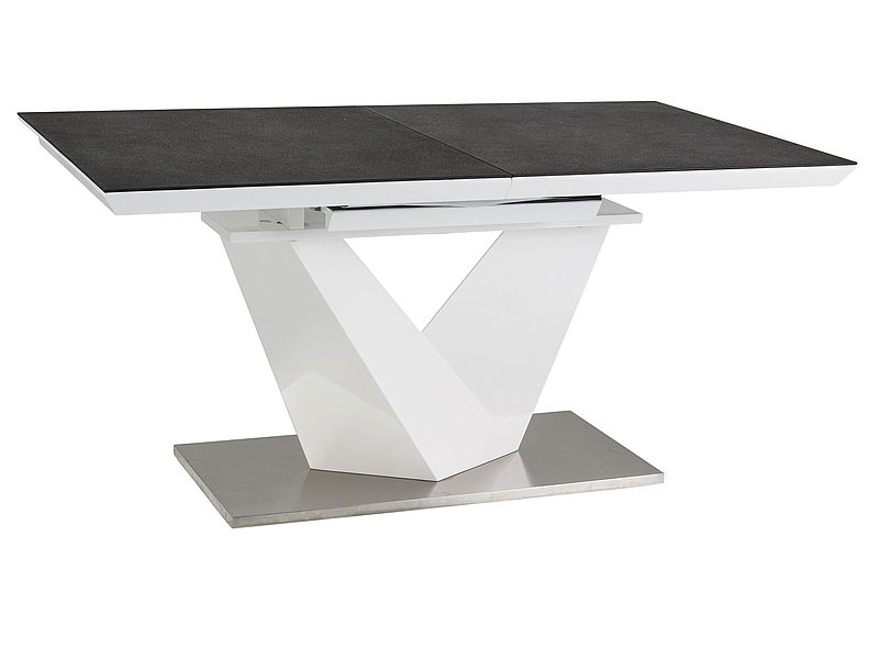 Masa extensibila din MDF, sticla si metal, Alric II Medium Negru / Alb, L140-200xl85xH75 cm
