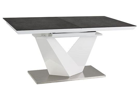 Masa extensibila din MDF, sticla si metal, Alric II Medium Negru / Alb, L140-200xl85xH75 cm