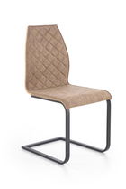 Scaun din pal tapitat cu piele ecologica si picioare metalice Kai-265 Maro / Stejar Honey / Negru, l43xA58xH94 cm