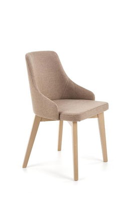 Scaun tapitat cu stofa si picioare din lemn de fag, Torrell Bej Inchis / Stejar Sonoma, l51xA55xH82 cm