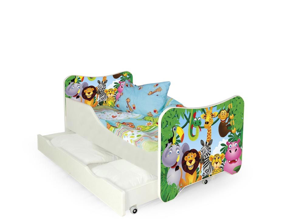 Pat din pal pentru copii, Happiness Jungle Alb / Multicolor, 140 x 70 cm
