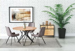 Masa rotunda din MDF si metal, Pisces 2 Stejar Auriu / Negru, Ø120xH76 cm