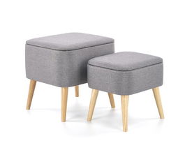 Set 2 taburete tapitate cu stofa, cu picioare din lemn Paula Gri / Natural, l49xA43xH46 / l41xA34xH38 cm