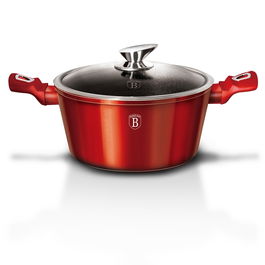 Oala din aluminiu cu invelis antiaderent de marmura si capac, Ø28 cm, Metallic Line Burgundy