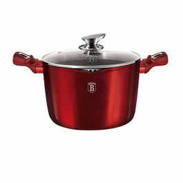 Oala din aluminiu cu invelis antiaderent de marmura si capac, Ø24 cm, 6L, Metallic Line Burgundy