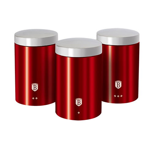 Set 3 recipiente pentru condimente, din otel inoxidabil, Ø11xH17,8 cm, Metallic Line Burgundy
