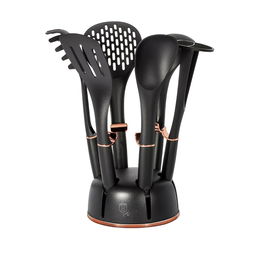 Set ustensile bucatarie cu suport rotativ, 7 piese, Black Rose