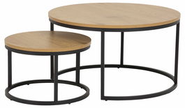 Set 2 mese de cafea din pal si metal Spiro Natural / Negru, Ø80xH44,5 cm / Ø50xH33 cm