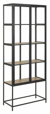 Vitrina din metal si sticla cu 2 usi Seaford Negru / Stejar, l77xA35xH185,6 cm