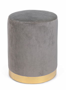 Taburet tapitat cu stofa Lucilla Velvet Gri / Auriu, Ø35xH40 cm