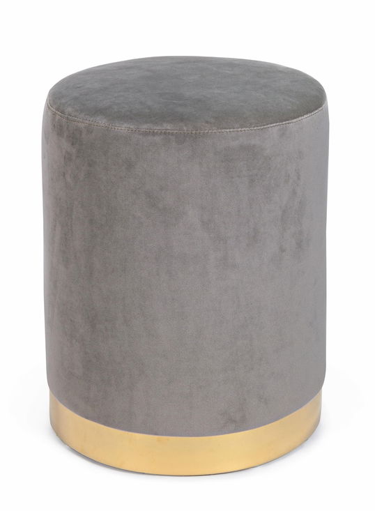Taburet tapitat cu stofa Lucilla Velvet Gri / Auriu, Ø35xH40 cm