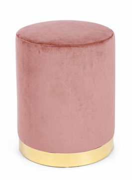 Taburet tapitat cu stofa Lucilla Velvet Roz / Auriu, Ø35xH40 cm