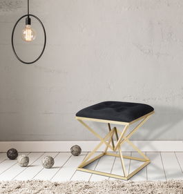 Taburet tapitat cu stofa si picioare metalice Piramid Negru / Auriu, l45xA45xH48 cm